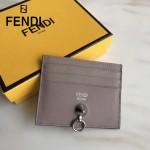 FENDI 0269-2 精緻小巧灰色原版牛皮金屬鉚釘6卡位卡片夾