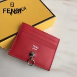 FENDI 0269-4 精緻小巧紅色原版牛皮金屬鉚釘6卡位卡片夾