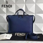 FENDI 2523-2 都市型男藍色原版牛皮手把鉚釘手提單肩包公文包