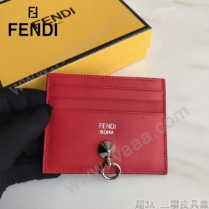 FENDI 0269-4 精緻小巧紅色原版牛皮金屬鉚釘6卡位卡片夾