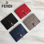 FENDI 0269 精緻小巧黑色原版牛皮金屬鉚釘6卡位卡片夾