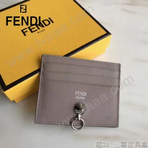 FENDI 0269-2 精緻小巧灰色原版牛皮金屬鉚釘6卡位卡片夾