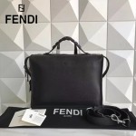 FENDI 2523-3 都市型男黑色原版牛皮手把鉚釘手提單肩包公文包