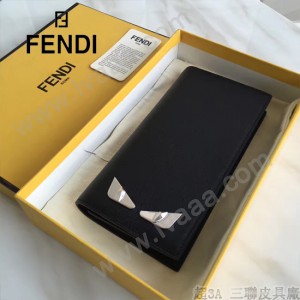 FENDI 0189 商務男士SELLERIA小怪獸眼睛貼片黑色原版牛皮長款西裝夾