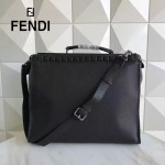 FENDI 8516-2 都市型男黑色原版牛皮手工縫線鉚釘裝飾手提單肩包
