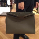FENDI 8516-3 都市型男軍綠色原版牛皮手工縫線鉚釘裝飾手提單肩包