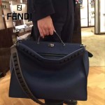 FENDI 8516 都市型男藍色原版牛皮手工縫線鉚釘裝飾手提單肩包