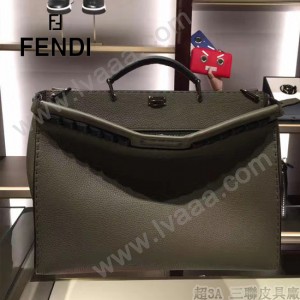 FENDI 8516-3 都市型男軍綠色原版牛皮手工縫線鉚釘裝飾手提單肩包