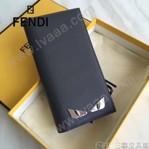 FENDI 0189-3 商務男士SELLERIA小怪獸眼睛貼片灰色原版牛皮長款西裝夾