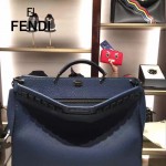 FENDI 8516 都市型男藍色原版牛皮手工縫線鉚釘裝飾手提單肩包