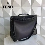 FENDI 8516-2 都市型男黑色原版牛皮手工縫線鉚釘裝飾手提單肩包