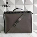 FENDI 8516-3 都市型男軍綠色原版牛皮手工縫線鉚釘裝飾手提單肩包
