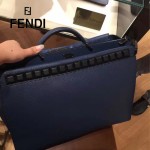 FENDI 8516 都市型男藍色原版牛皮手工縫線鉚釘裝飾手提單肩包