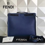 FENDI 8516 都市型男藍色原版牛皮手工縫線鉚釘裝飾手提單肩包