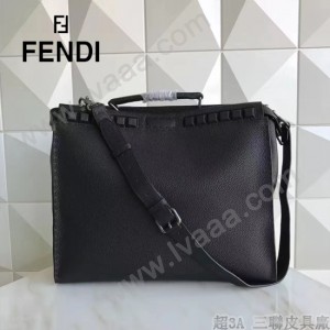 FENDI 8516-2 都市型男黑色原版牛皮手工縫線鉚釘裝飾手提單肩包