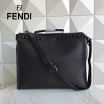 FENDI 8516-2 都市型男黑色原版牛皮手工縫線鉚釘裝飾手提單肩包