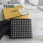 FENDI 0169-19 型男必備SELLERIA小怪獸黑色原版牛皮滿天星鉚釘裝飾短款錢包