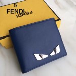 FENDI 0169-21 型男必備SELLERIA小怪獸眼睛貼片藍色原版牛皮短款錢包