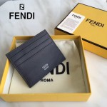 FENDI 0165 時尚新款2JOURS小怪獸眼睛金屬貼片灰色原版牛皮6卡位卡片夾