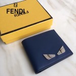 FENDI 0169-21 型男必備SELLERIA小怪獸眼睛貼片藍色原版牛皮短款錢包