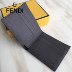 FENDI 0169-22 型男必備SELLERIA小怪獸眼睛貼片灰色原版牛皮短款錢包