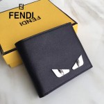 FENDI 0169-20 型男必備SELLERIA小怪獸眼睛貼片黑色原版牛皮短款錢包