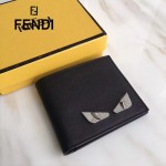 FENDI 0169-20 型男必備SELLERIA小怪獸眼睛貼片黑色原版牛皮短款錢包