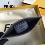FENDI 0165 時尚新款2JOURS小怪獸眼睛金屬貼片灰色原版牛皮6卡位卡片夾