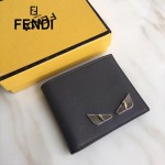 FENDI 0169-22 型男必備SELLERIA小怪獸眼睛貼片灰色原版牛皮短款錢包