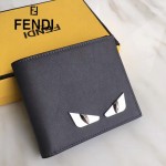 FENDI 0169-22 型男必備SELLERIA小怪獸眼睛貼片灰色原版牛皮短款錢包
