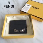 FENDI 0165 時尚新款2JOURS小怪獸眼睛金屬貼片灰色原版牛皮6卡位卡片夾