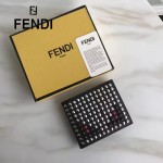 FENDI 0169-19 型男必備SELLERIA小怪獸黑色原版牛皮滿天星鉚釘裝飾短款錢包