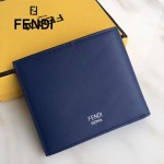 FENDI 0169-21 型男必備SELLERIA小怪獸眼睛貼片藍色原版牛皮短款錢包