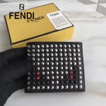 FENDI 0169-19 型男必備SELLERIA小怪獸黑色原版牛皮滿天星鉚釘裝飾短款錢包