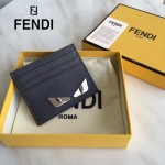 FENDI 0165 時尚新款2JOURS小怪獸眼睛金屬貼片灰色原版牛皮6卡位卡片夾