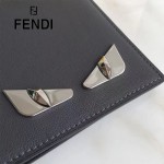 FENDI 0169-22 型男必備SELLERIA小怪獸眼睛貼片灰色原版牛皮短款錢包