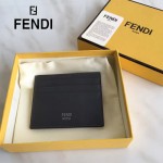 FENDI 0165 時尚新款2JOURS小怪獸眼睛金屬貼片灰色原版牛皮6卡位卡片夾
