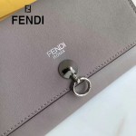 FENDI 0383-3 專櫃最新鉚釘裝飾灰色原版牛皮中長款錢包手拿包