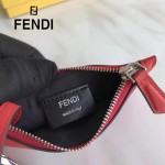 FENDI 0235-SL9-3 小巧纖薄無語表情貼片紅色原版牛皮拉鏈零錢包鑰匙包