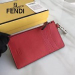 FENDI 0235-SL9-3 小巧纖薄無語表情貼片紅色原版牛皮拉鏈零錢包鑰匙包