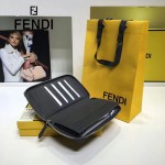 FENDI 0198-2 專櫃新品SELLERIA灰色原版牛皮手工釘釘長款拉鏈錢包