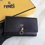 FENDI 0383 專櫃最新鉚釘裝飾黑色原版牛皮中長款錢包手拿包