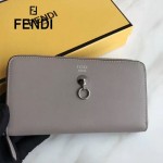 FENDI 0212-2 專櫃最新鉚釘裝飾卡其色原版牛皮長款拉鏈錢包