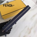 FENDI 0198 專櫃新品SELLERIA藍色原版牛皮手工釘釘長款拉鏈錢包