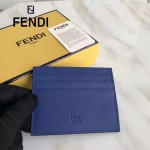 FENDI 0234SL9-2 輕便小巧無語表情貼片藍色原版小牛皮卡片夾
