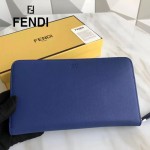 FENDI 0233SL9 商務型男無語表情貼片藍色原版牛皮長款錢包