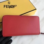 FENDI 0212-4 專櫃最新鉚釘裝飾紅色原版牛皮長款拉鏈錢包