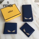 FENDI 0165-2 時尚新款2JOURS小怪獸眼睛金屬貼片藍色原版牛皮6卡位卡片夾
