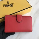 FENDI 0383-4 專櫃最新鉚釘裝飾紅色原版牛皮中長款錢包手拿包