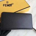 FENDI 0212 專櫃最新鉚釘裝飾黑色原版牛皮長款拉鏈錢包